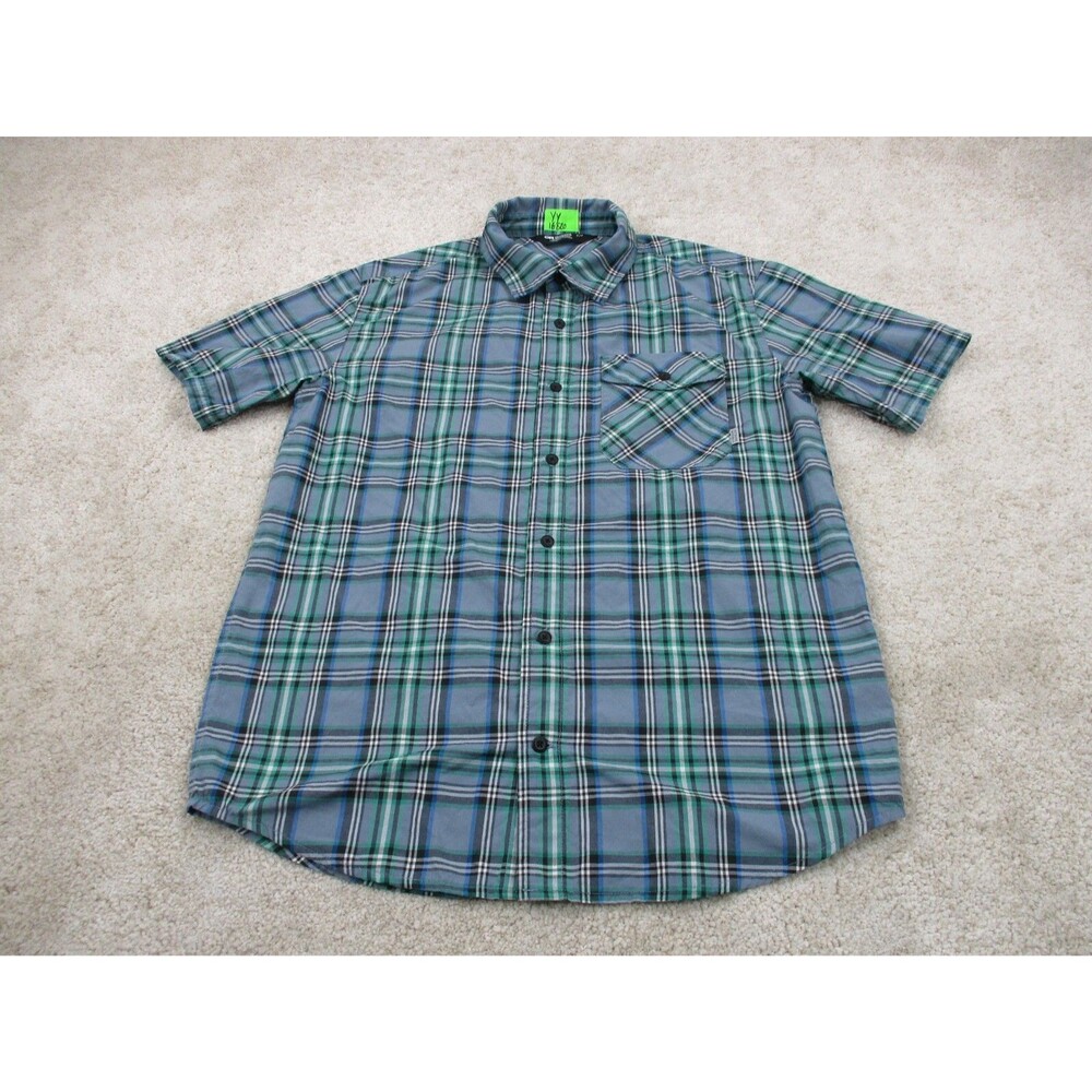 Outdoor Research Seapine Shirt Men Small Blue Green Plaid Short Sleeve Button Up